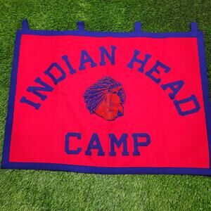 RARE VTG 70s Felt Banner Indian Head Camp USA Made Wall Art Decor